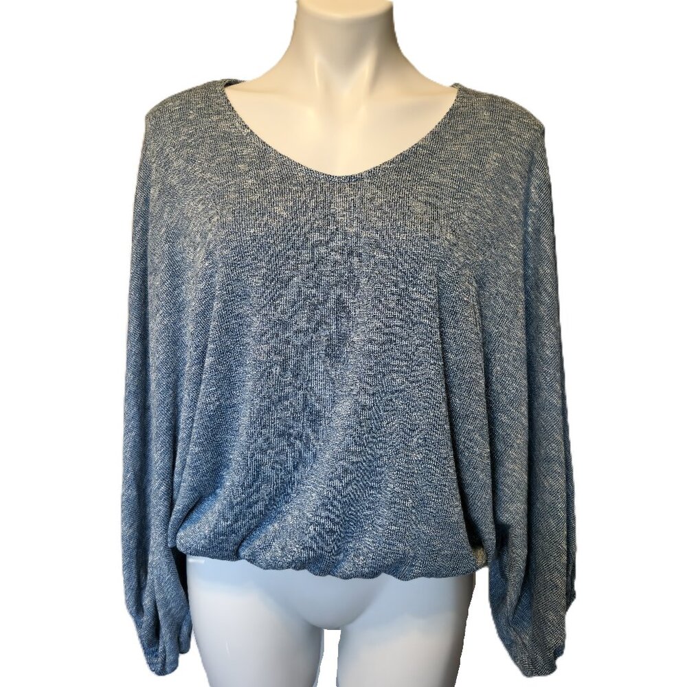 143 Story by Line Up top Women's large Dolman sleeves Blue white knit Elastic
